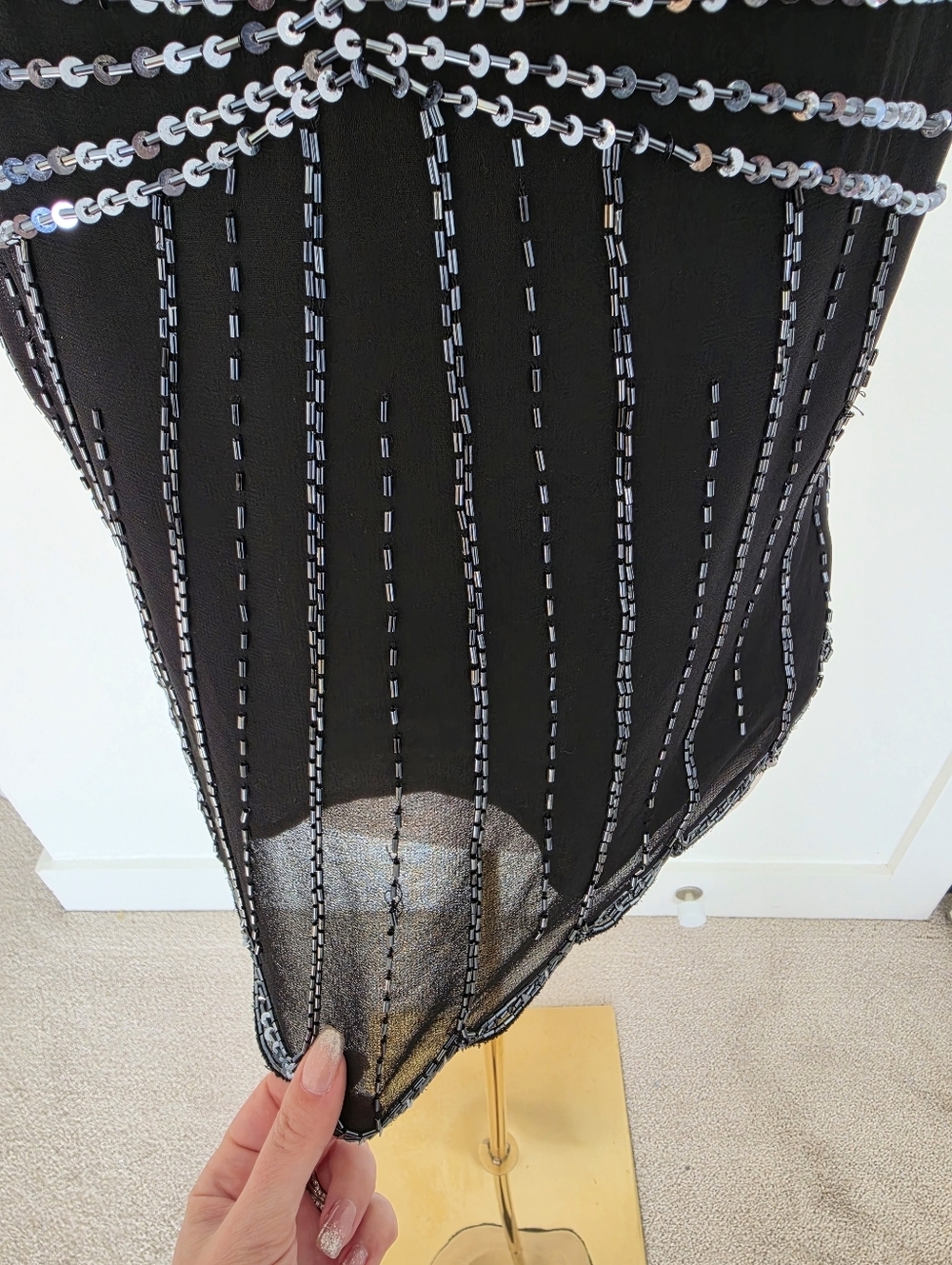 Vintage 90s Beaded Sequin Top Y2K Sheer Black Party Coquette Goth M - Picture 10 of 13